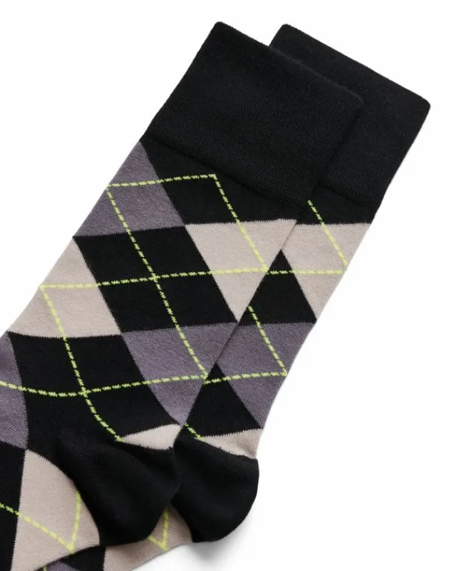 ECCO Socks-Classic Argyle Mid Cut Black