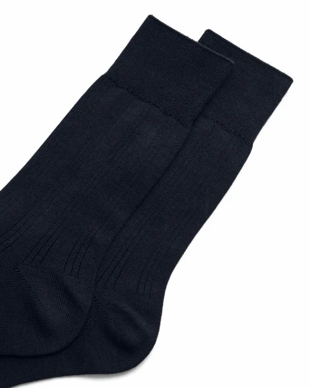 ECCO Socks-Classic Ribbed Mid-Cut Navy