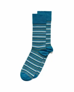 ECCO Socks-Classic Striped Mid Cut Blue